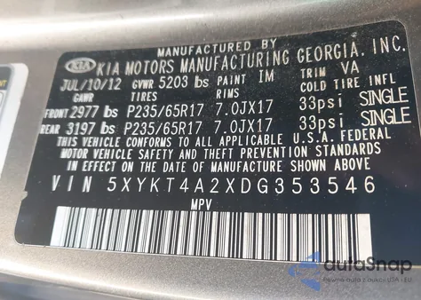 2013 Kia Sorento Lx V6 z USA, uszkodzony, nr VIN 5XYKT4A2XDG353546